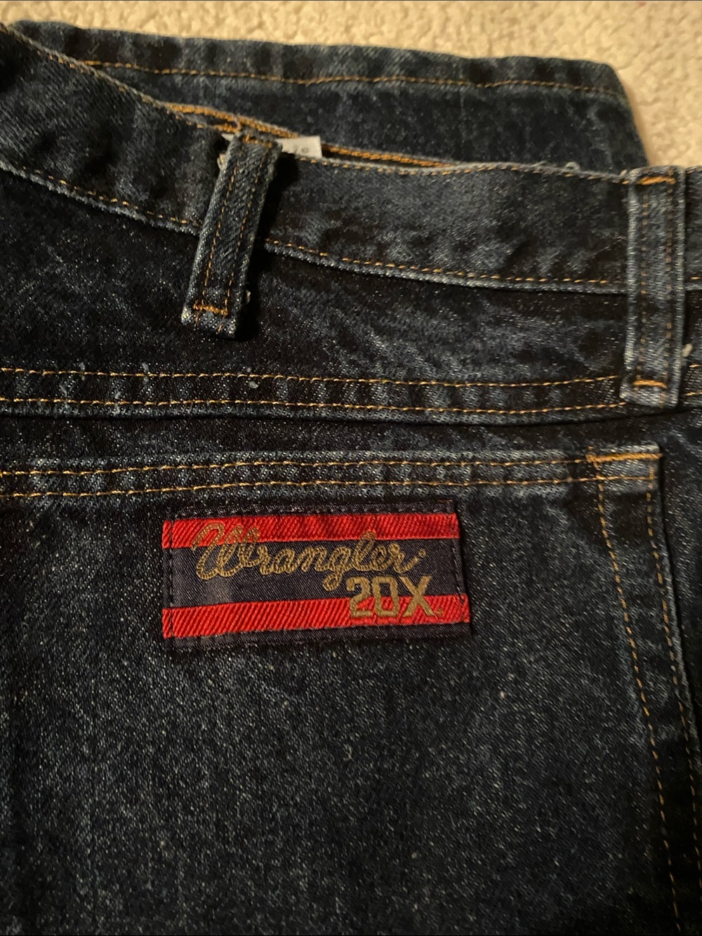 Wrangler Men’s Dark Blue Jeans with Red Patch